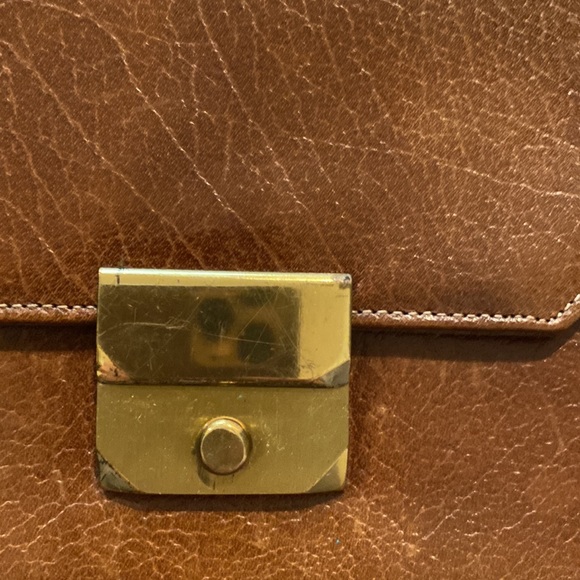 Vintage Leather Crossbody Briefcase Bag EUC One Size Brown & Gold - Picture 3 of 11